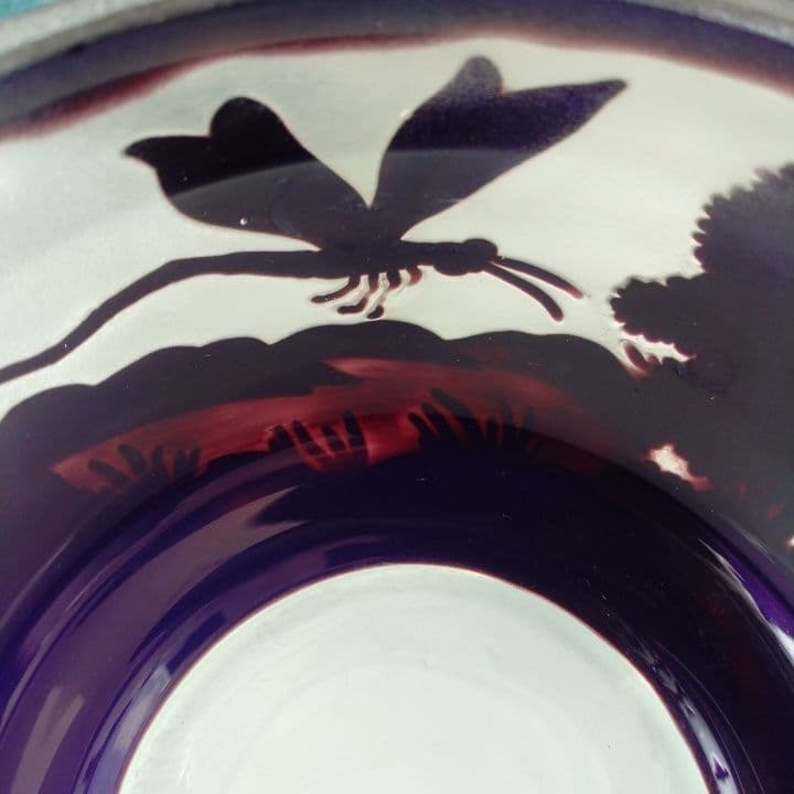 被せ硝子⭐︎アンティーク⭐︎ガレ調 ⭐︎蜻蛉文様 硝子鉢⭐︎水指茶道具、