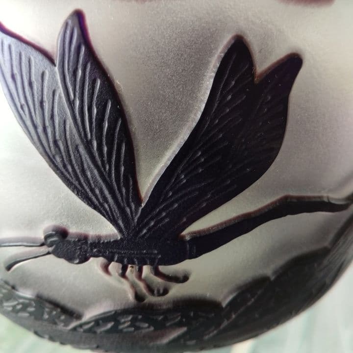 被せ硝子⭐︎アンティーク⭐︎ガレ調 ⭐︎蜻蛉文様 硝子鉢⭐︎水指茶道具、