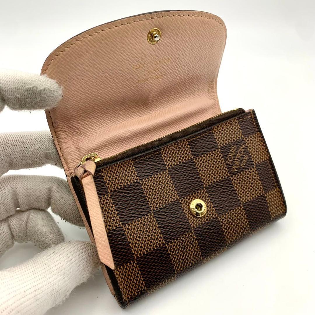 鑑定済み ルイヴィトン ポルトモネ ロザリ ピンク 財布 コンパクト ダミエ