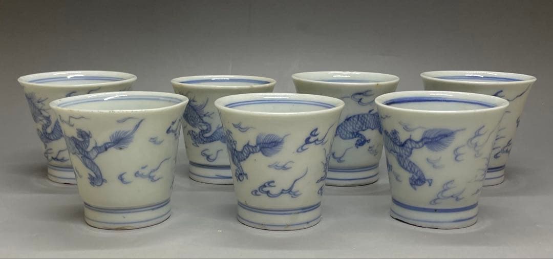 古伊万里　染付　蕎麦猪口　雲龍文　7客 　d916