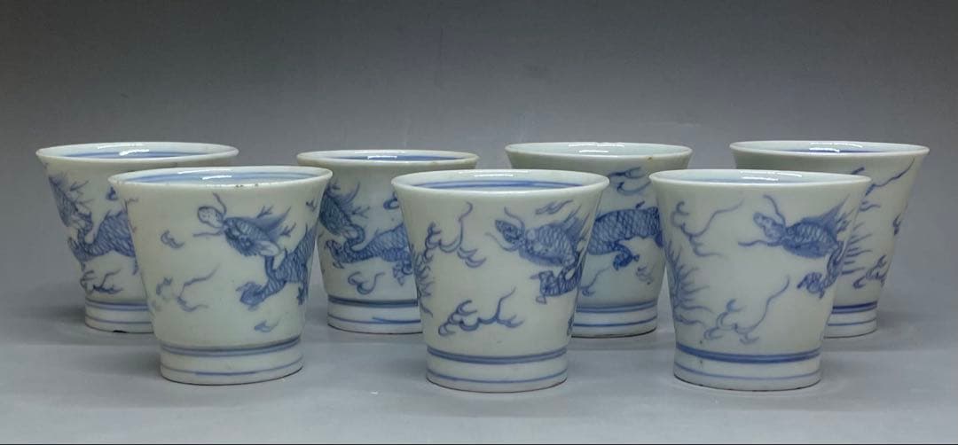 古伊万里　染付　蕎麦猪口　雲龍文　7客 　d916