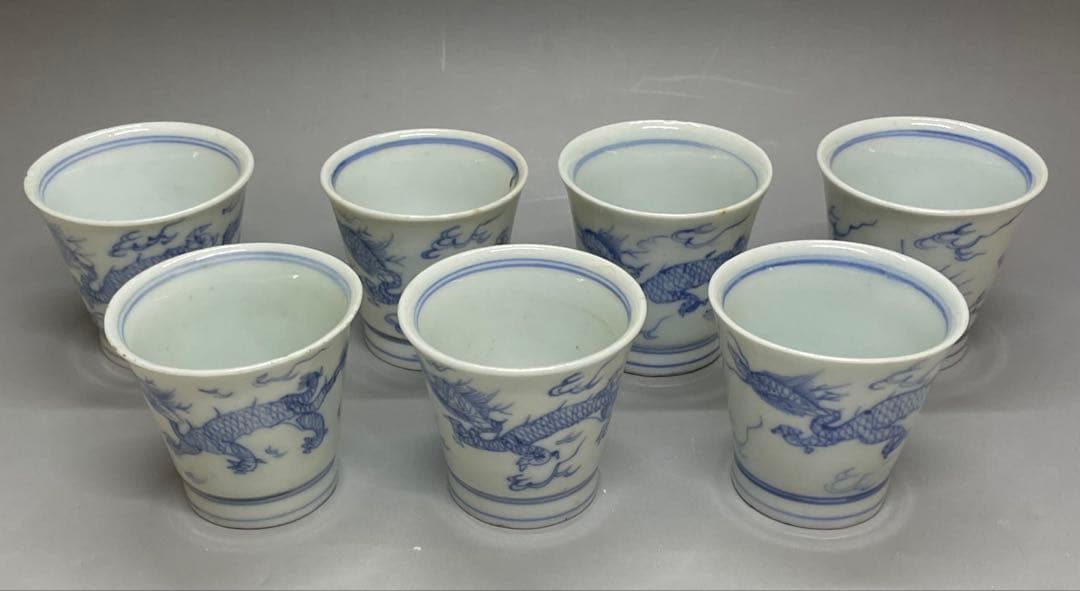 古伊万里　染付　蕎麦猪口　雲龍文　7客 　d916