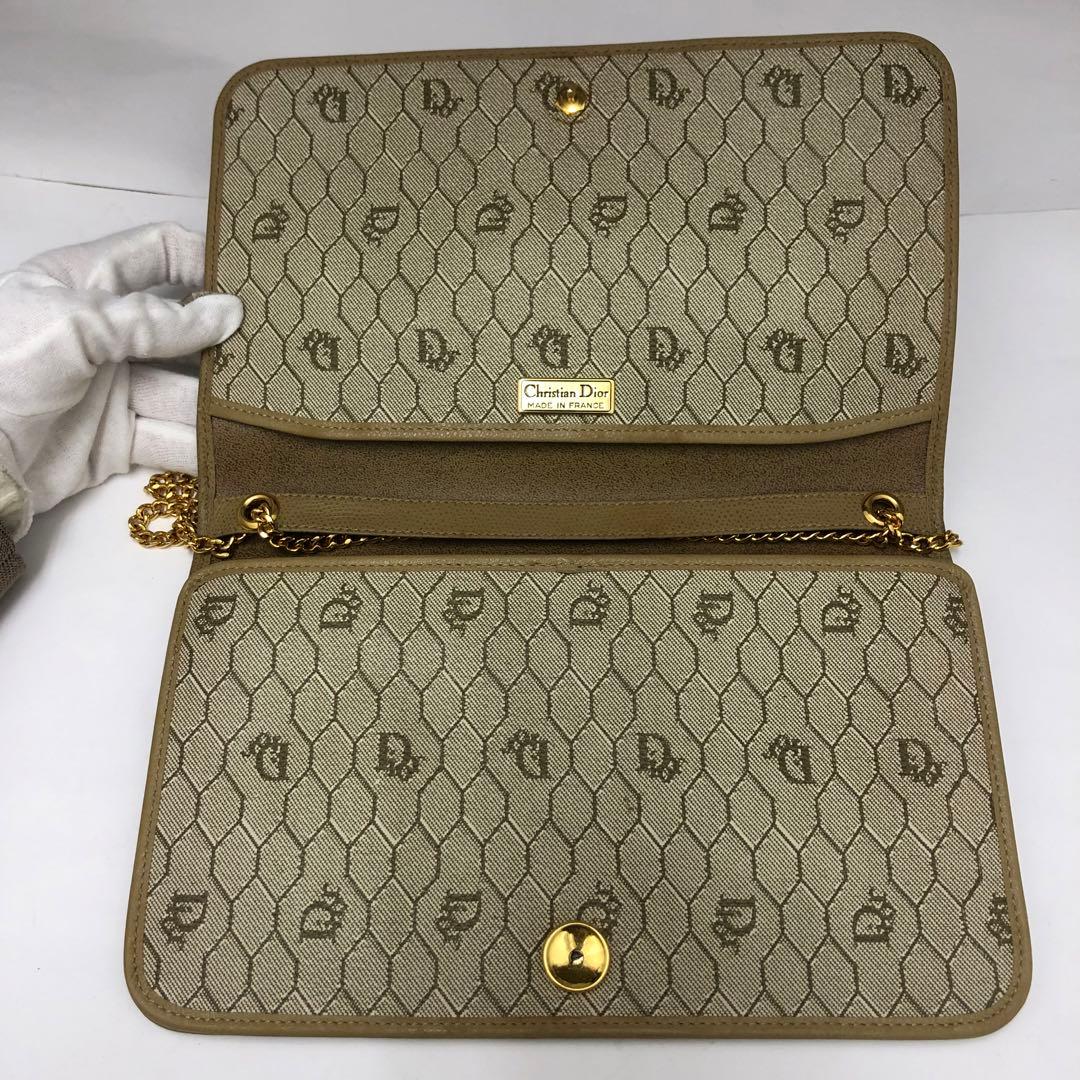 C012915)ChristianDior ハニカム柄 フラップバッグ ベージュ