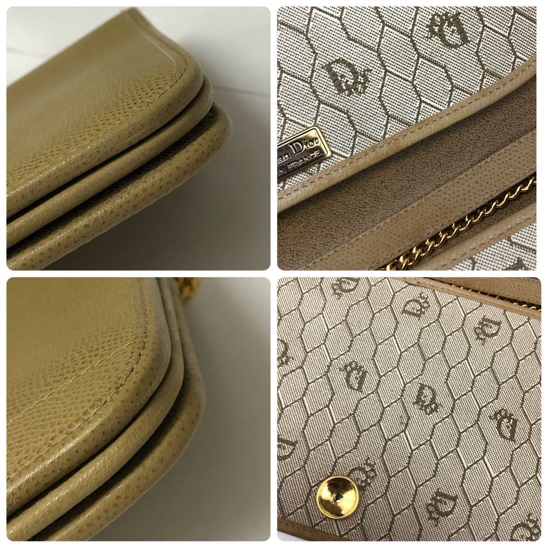 C012915)ChristianDior ハニカム柄 フラップバッグ ベージュ