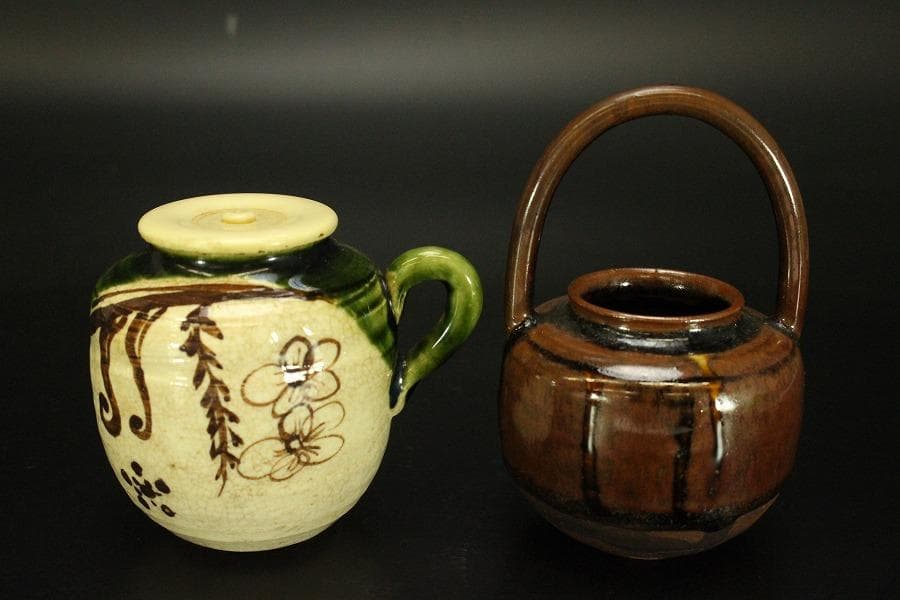 茶道具 山口錠鐡作 色変 四滴 茶入 共箱 良蓋 一個(A778)