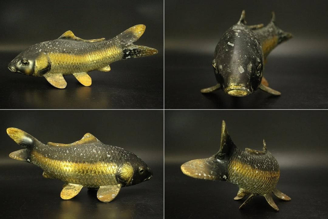 古い 鯉の置物 双魚 錦鯉(ZE457)