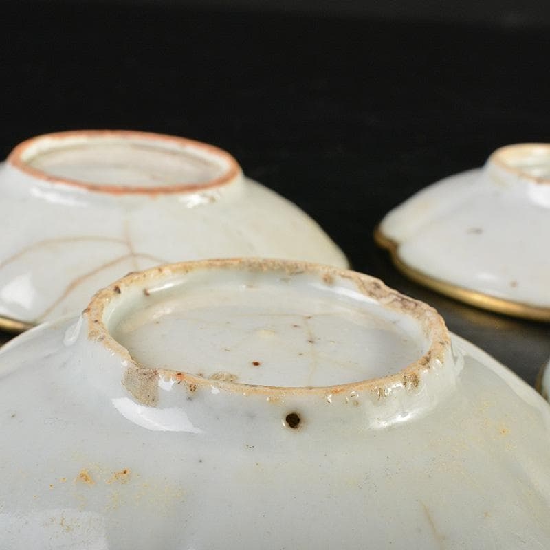中国 徳化窯 白磁 銅覆輪 輪花皿 四客 V R7320