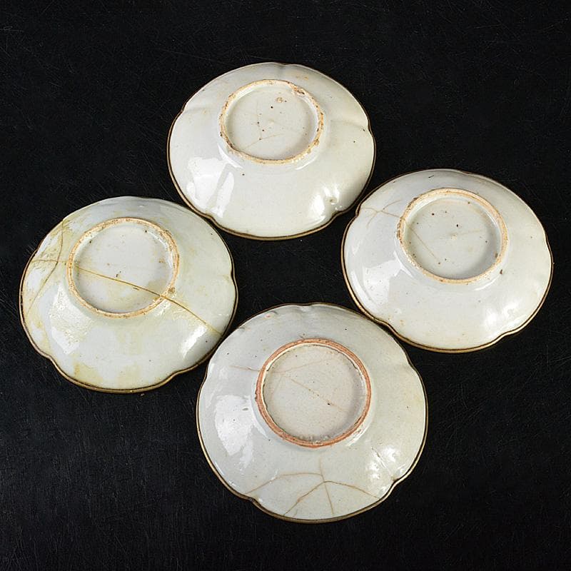 中国 徳化窯 白磁 銅覆輪 輪花皿 四客 V R7320