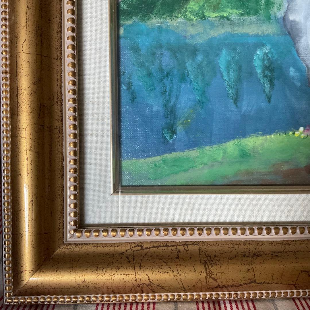 絵画 油絵 板谷モア 二頭の馬とキューピッド 額装 サイン 限定作品