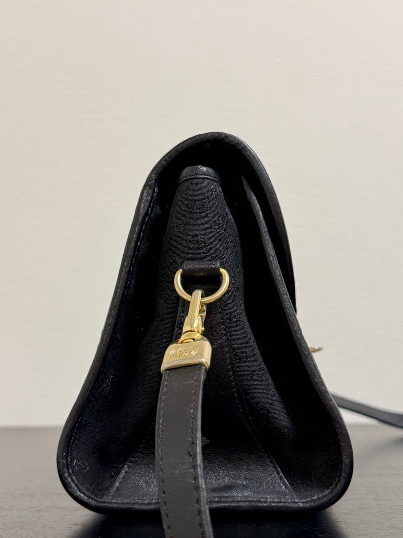 【中古】オールドグッチ GGキャンバス ターンロック 黒※内側難あり