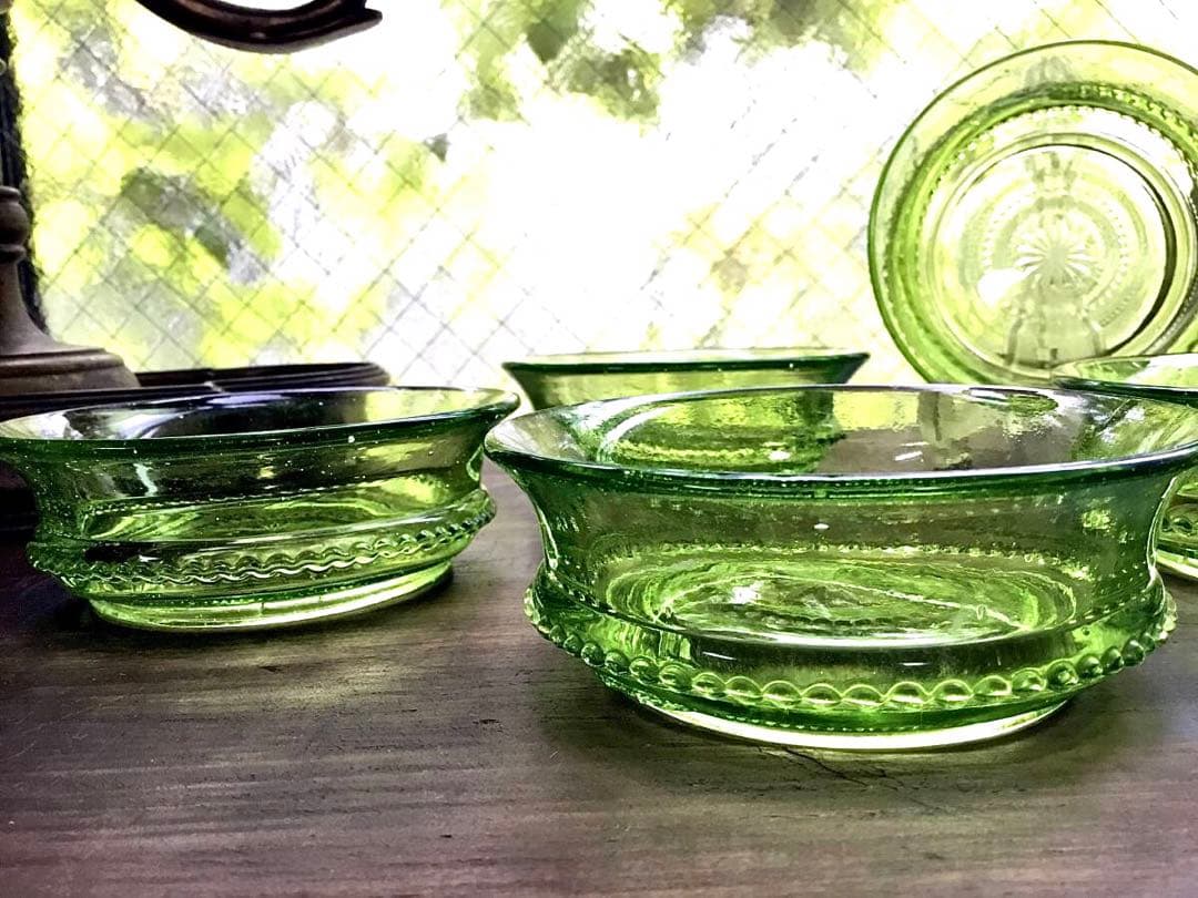 和ガラス◇ウランガラス / 小鉢 / 5個セット◇大正ロマン グリーン ボウル