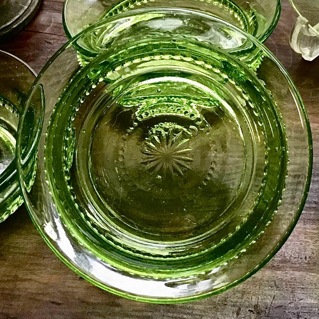 和ガラス◇ウランガラス / 小鉢 / 5個セット◇大正ロマン グリーン ボウル