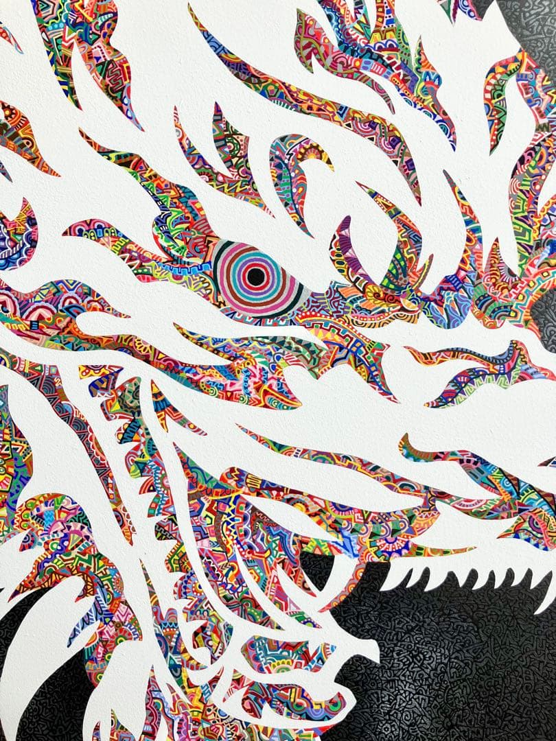 原画 龍 動物画 絵画 アクリル画 現代アート 細密画 手描き 一点物