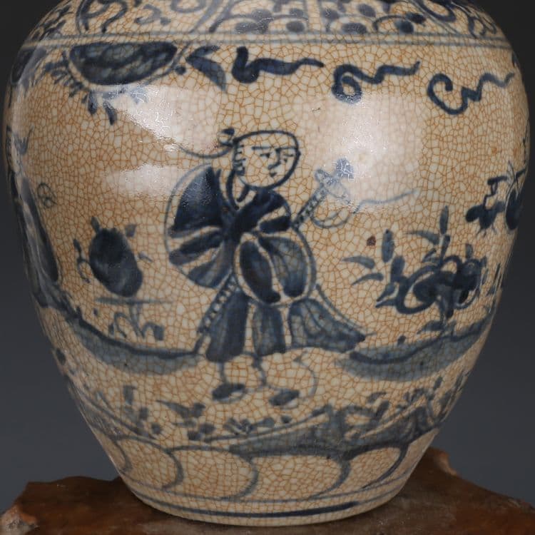 青花人物紋缶 陶磁器 現代工芸品 美術品 装飾品 置物