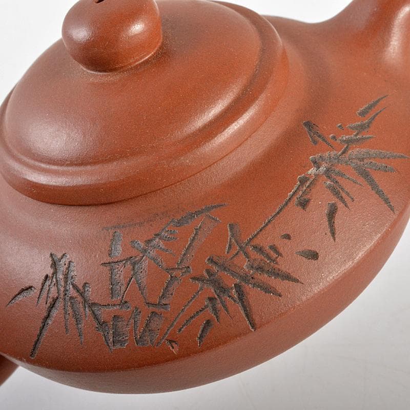 中国 荊渓恵孟臣製 紫砂 朱泥 漢詩竹文 急須 茶壷 M