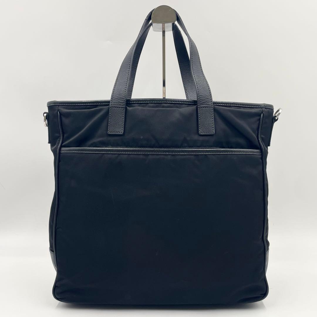 PRADAトートバッグ 2way ビジネス テスートサフィアーノ 三角ロゴ　黒