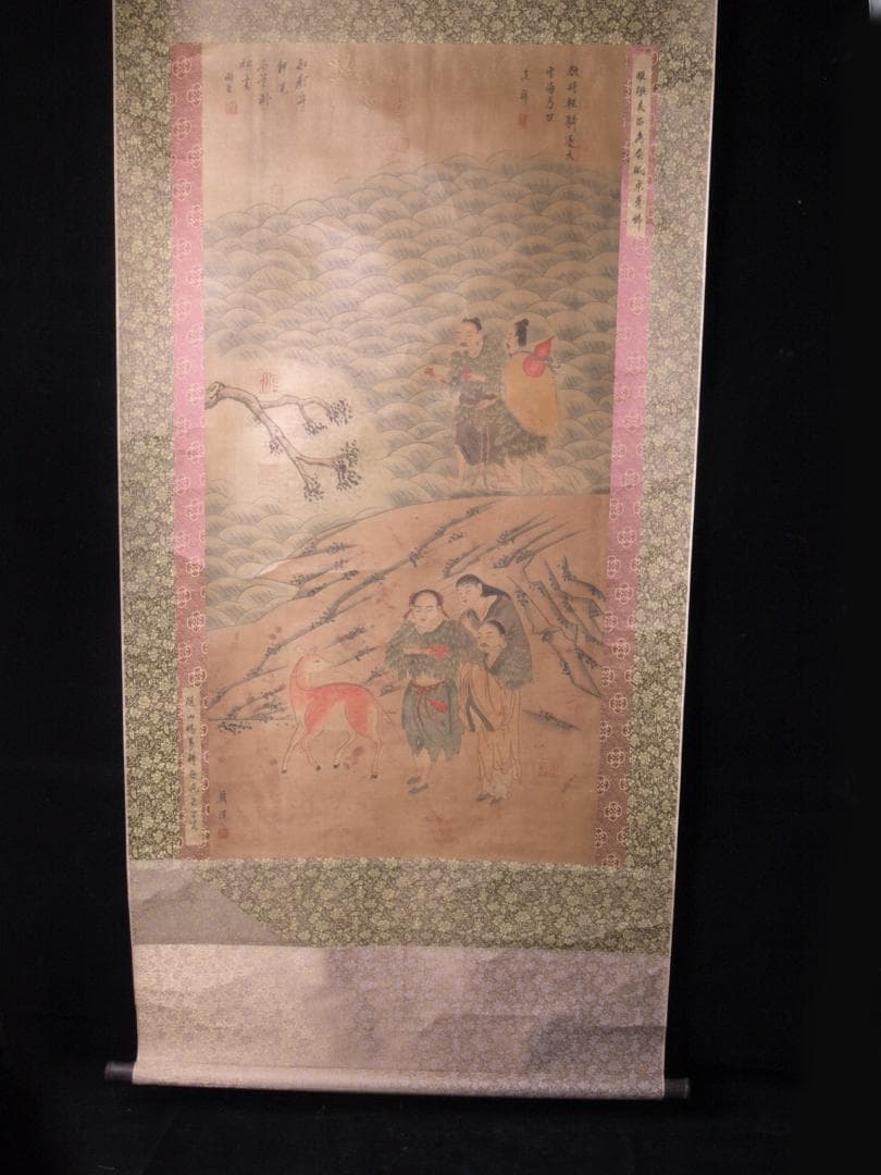 骨董掛け軸】山水人物図 韓 滉作 肉筆保證 掛け軸 AK619A12-2 ♥掛軸 山水