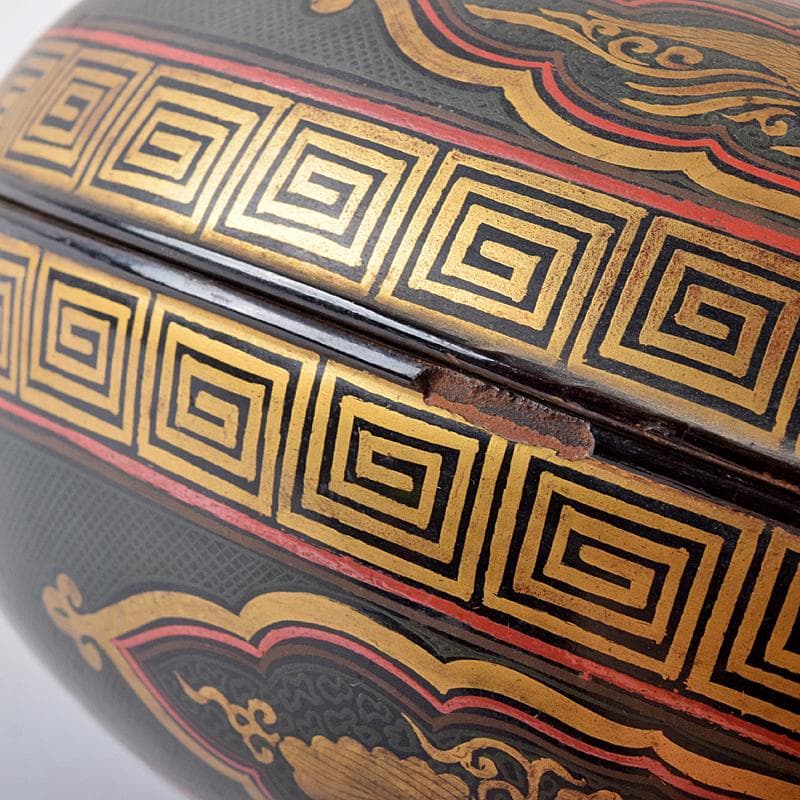 豊楽焼 龍蒔絵 赤絵金彩鳳凰文 菓子器 喰籠 D R8167