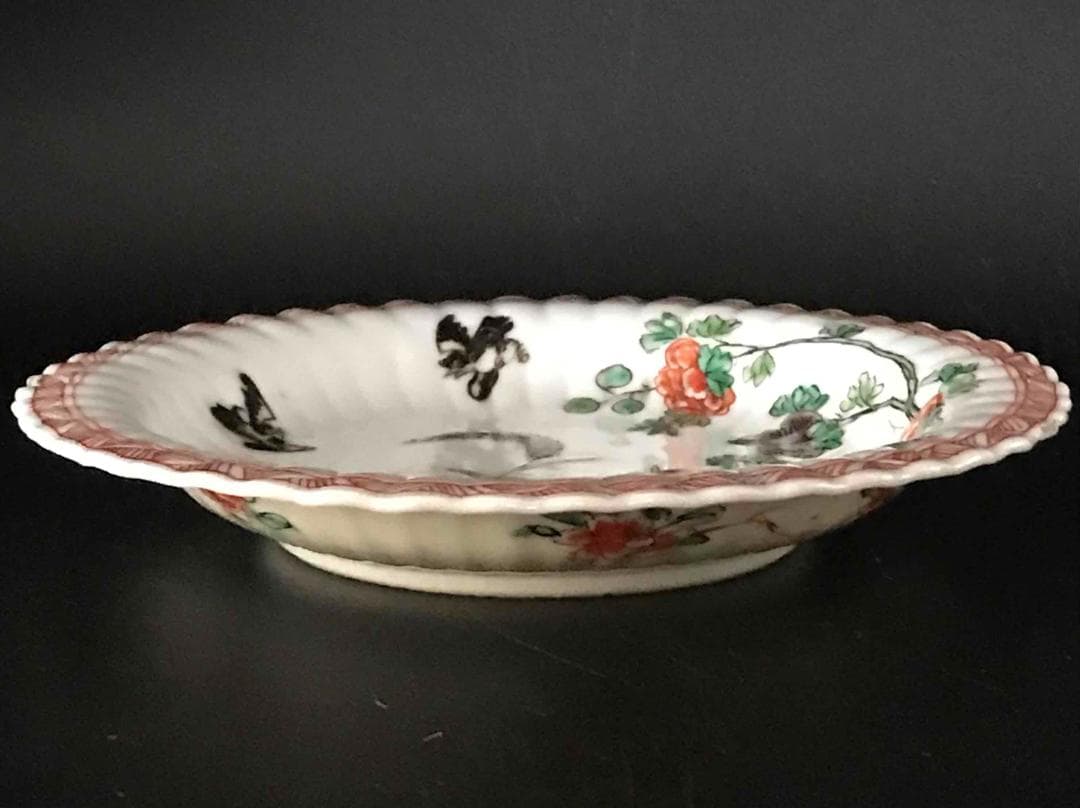 中国古美術 清康煕時代 花模様銘入り 粉彩花鳥紋皿 旧家