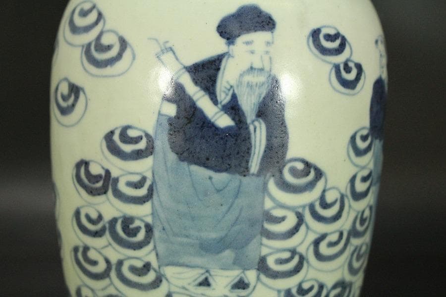 中国美術 青花 龍巻 仙人紋 瓶 高23.5cm(LC139)