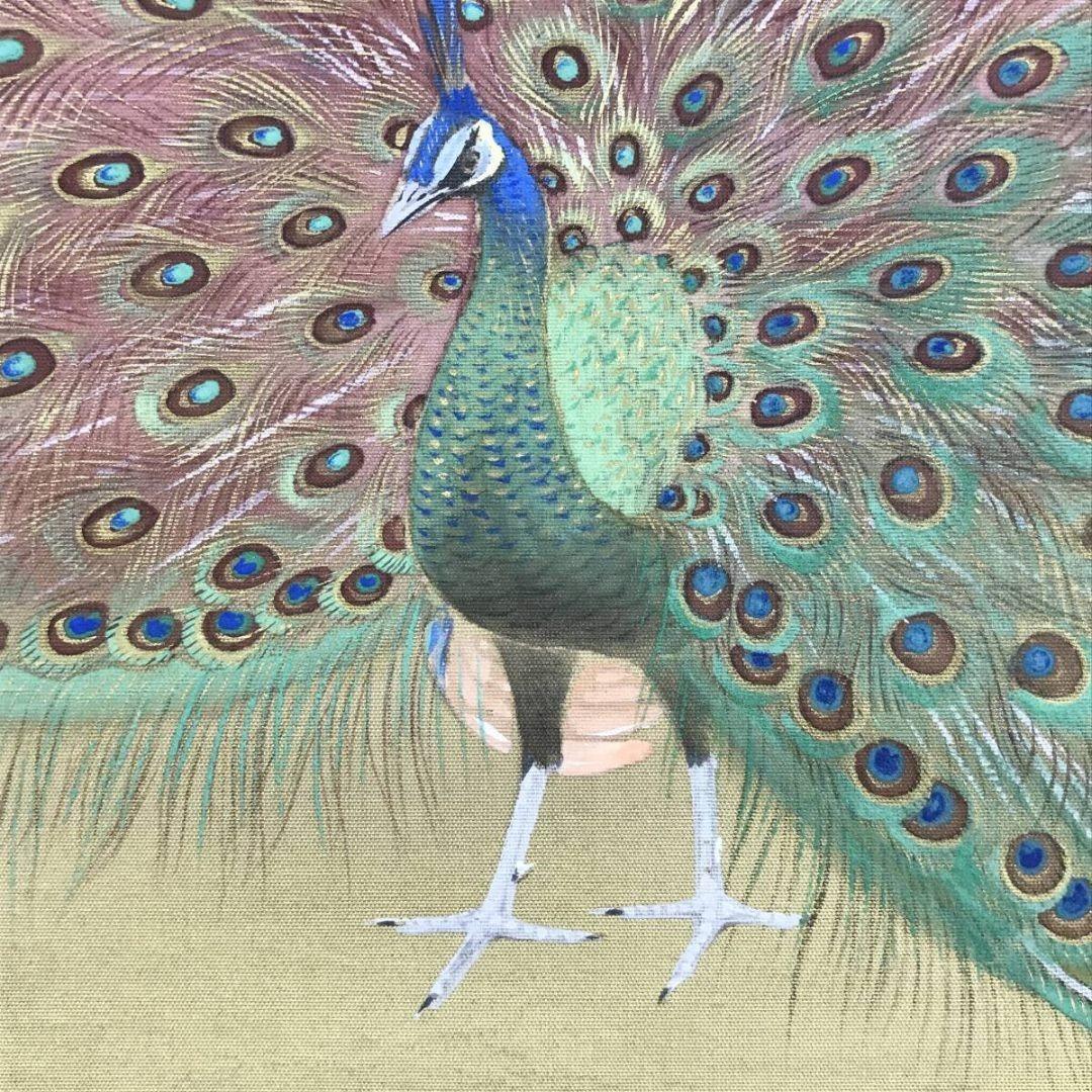 真作/細合秀穀/孔雀図/花鳥図/横物/鳥図/掛軸/名家