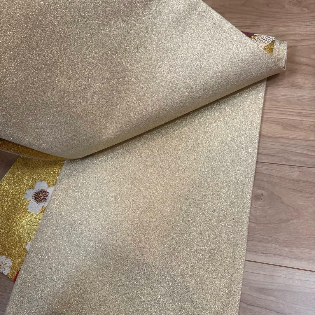 超美品 正絹 現代 袋帯 着物 六通 振袖 成人式 454 白 金 赤