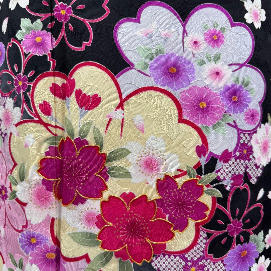 逸品 振袖7点フルセット 金駒刺繍 成人式 謝恩会 卒業式 黒地
