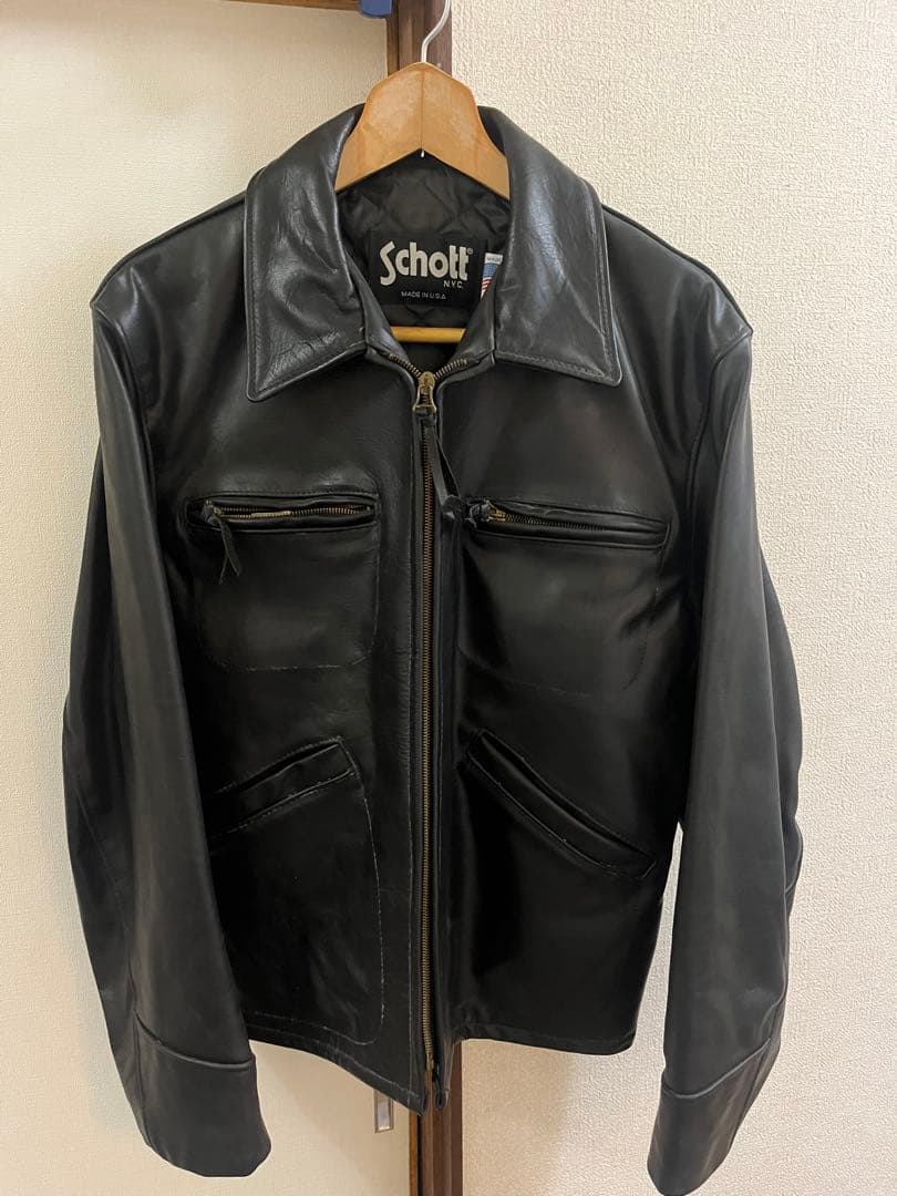 米国製 Schott 634レザー ライダースジャケット 黒 40 本革 襟付き