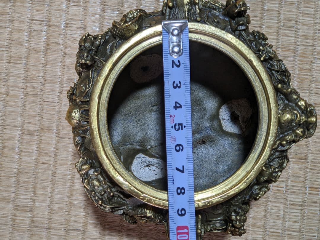 ♦中国 大明宣徳年製 蝋型細密 翡翠玉 龍文様 三足香炉 銅製 置物飾り 骨董品