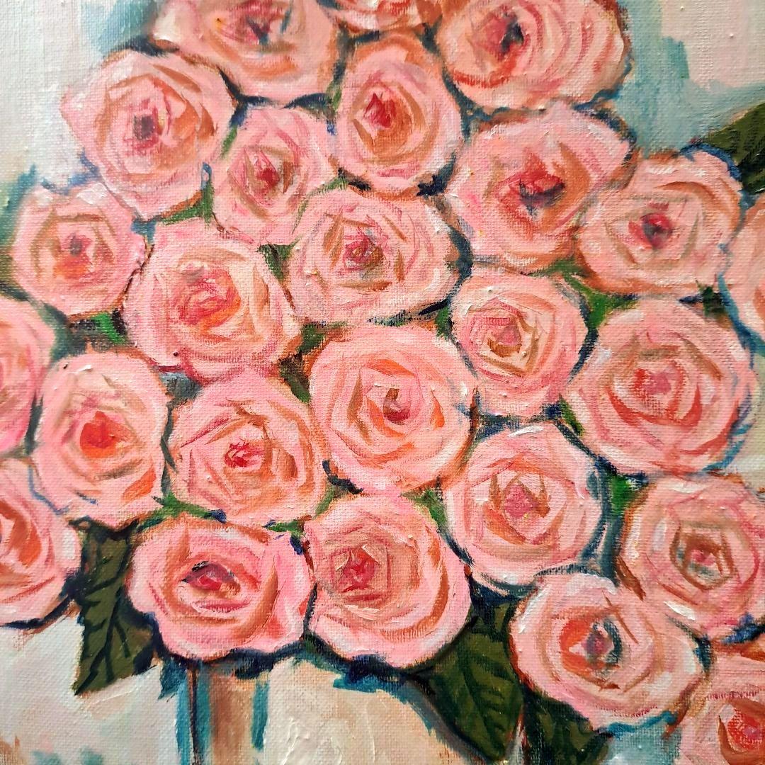 キャンバス油絵 専用 デリケートローズからアイボリーの空間 大きい