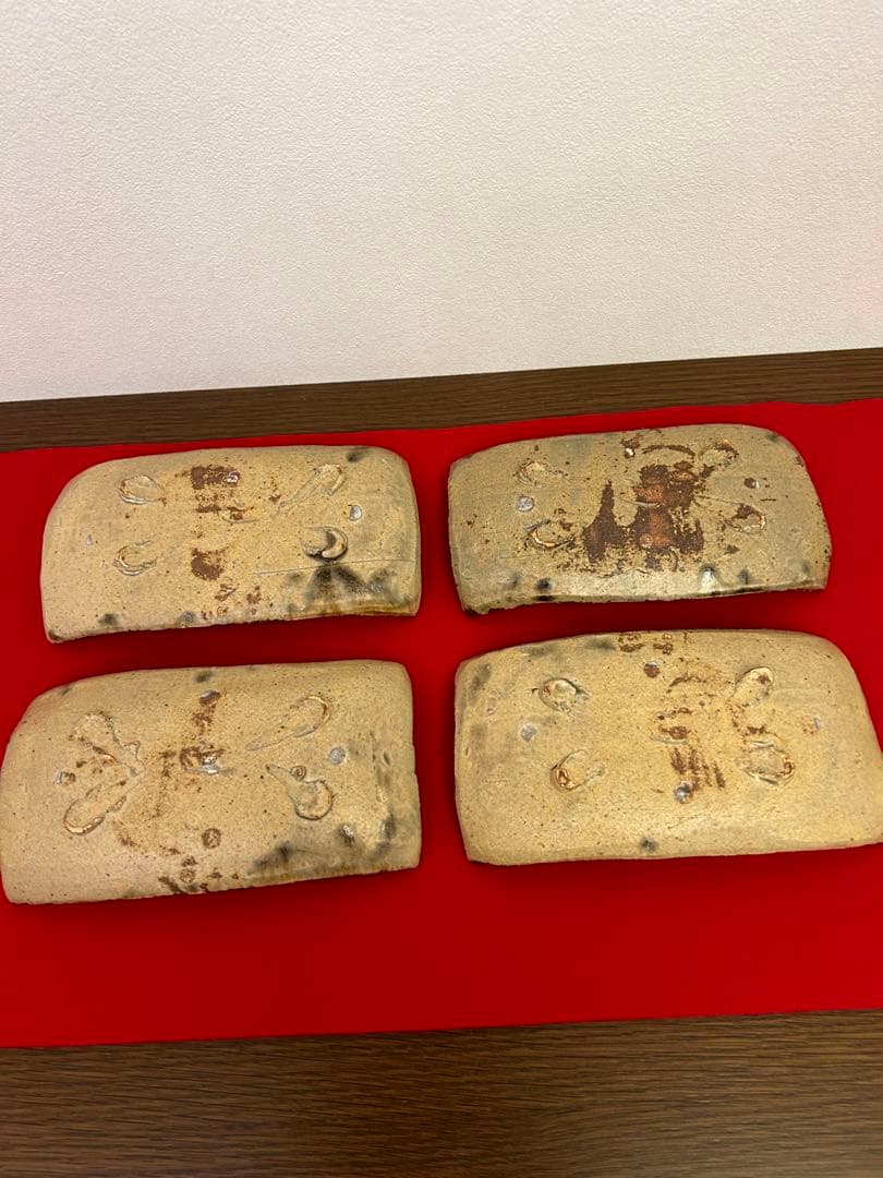 無形文化財加藤孝造　黄瀬戸　長方形皿四客　共箱なし