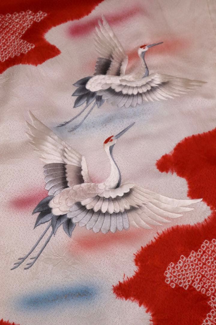 美品　正絹　総絞り　鶴　七五三　３歳　被布　セット　刺繍　産着