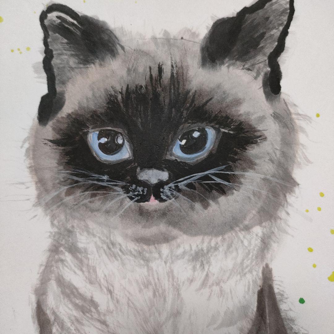 水墨画 墨彩 ラグドール 猫 手描き 直筆 アート 色紙 猫の絵 イラスト