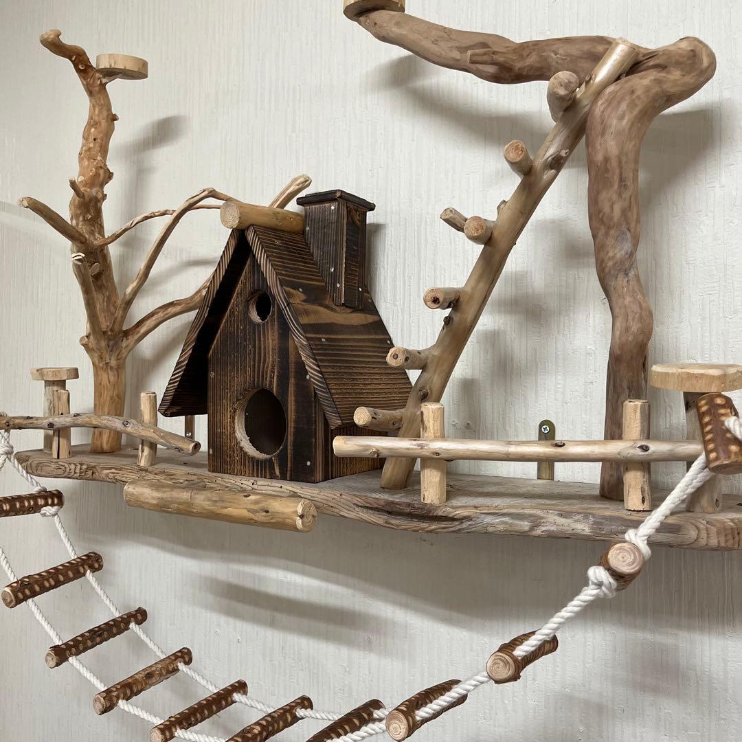 鳥インコ止まり木 流木バードアスレチック 壁掛けタイプバードジム壁
