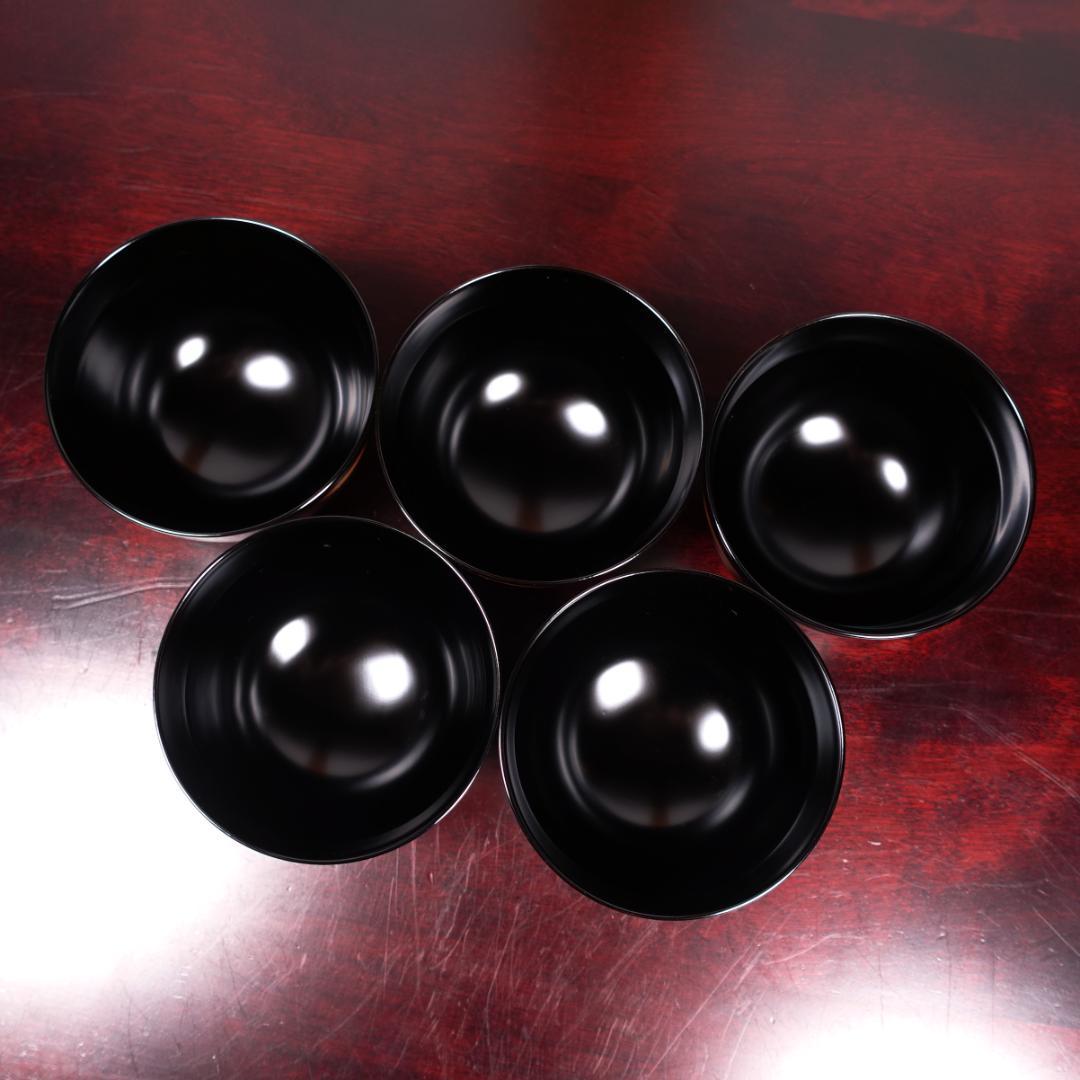 輪島塗 黒塗 蒔絵 草彫 吸物椀 5客 共箱 天然木製漆器