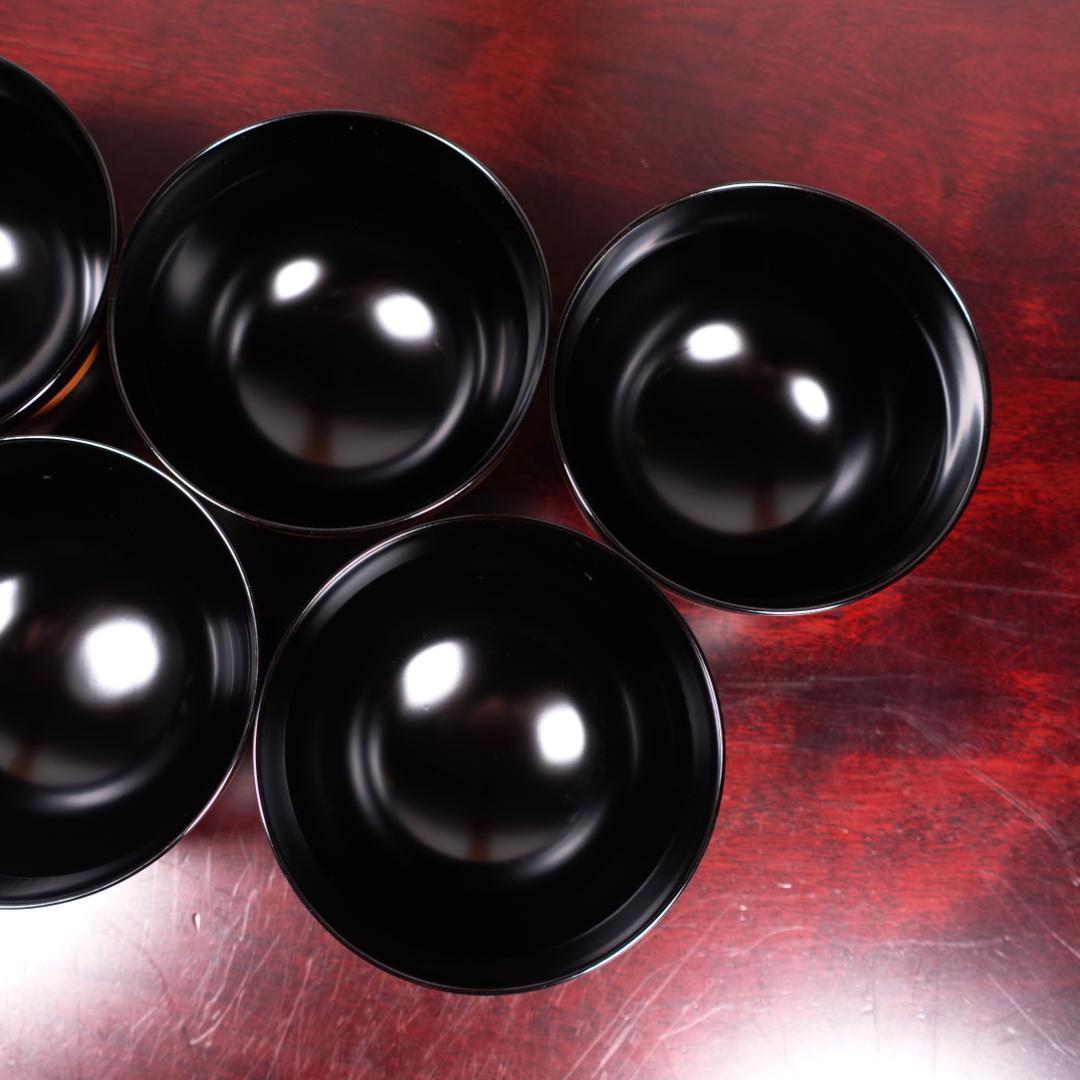 輪島塗 黒塗 蒔絵 草彫 吸物椀 5客 共箱 天然木製漆器