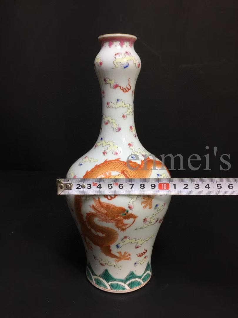 中国古美術・旧蔵乾隆御用款・珐琅彩鎏金瓶・龍鳳彩絵・陶磁器・花瓶・