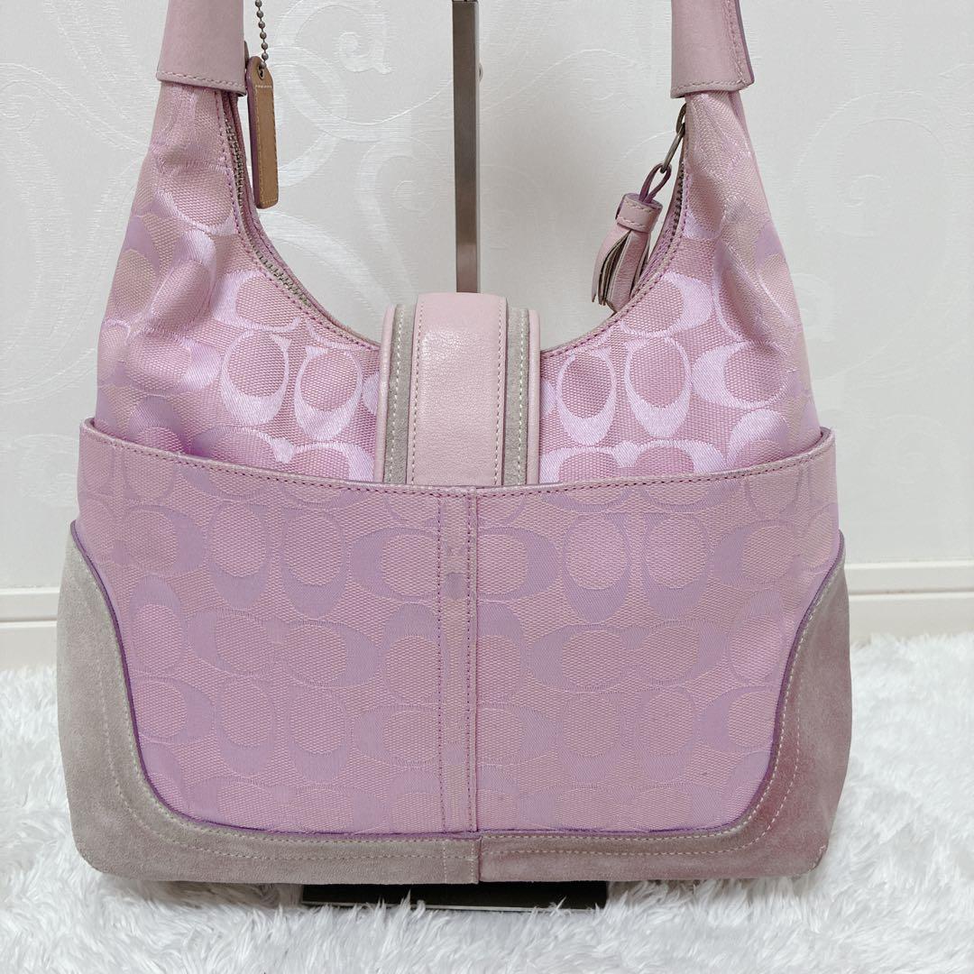 【希少色】COACH シグネチャー ショルダーバッグ ピンク レザー 6824