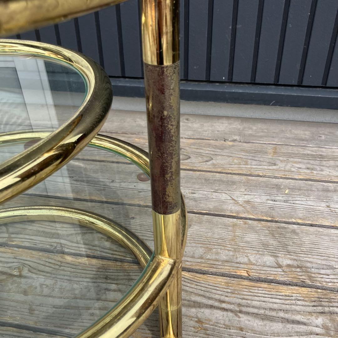 北欧レトロ ミッドセンチュリー 3段ラウンドテーブル ガラスサイド