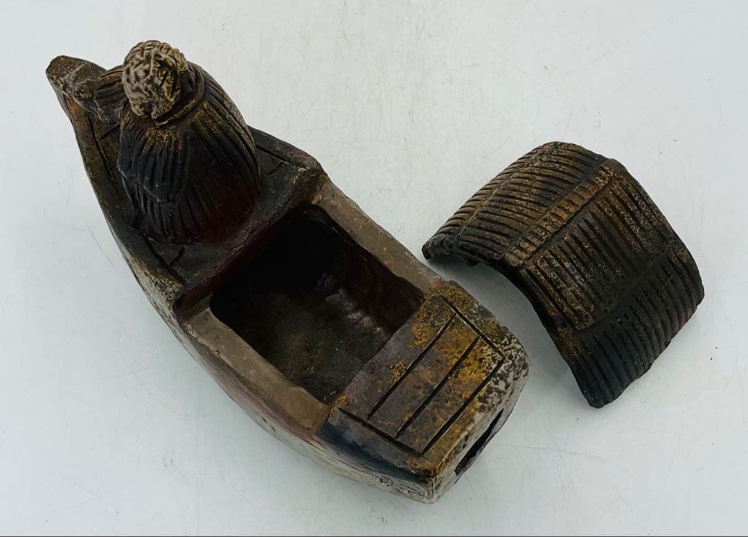 【M-55】◉昭和初期の細工師・木南知加選先生　備前焼手造り舟香炉◉