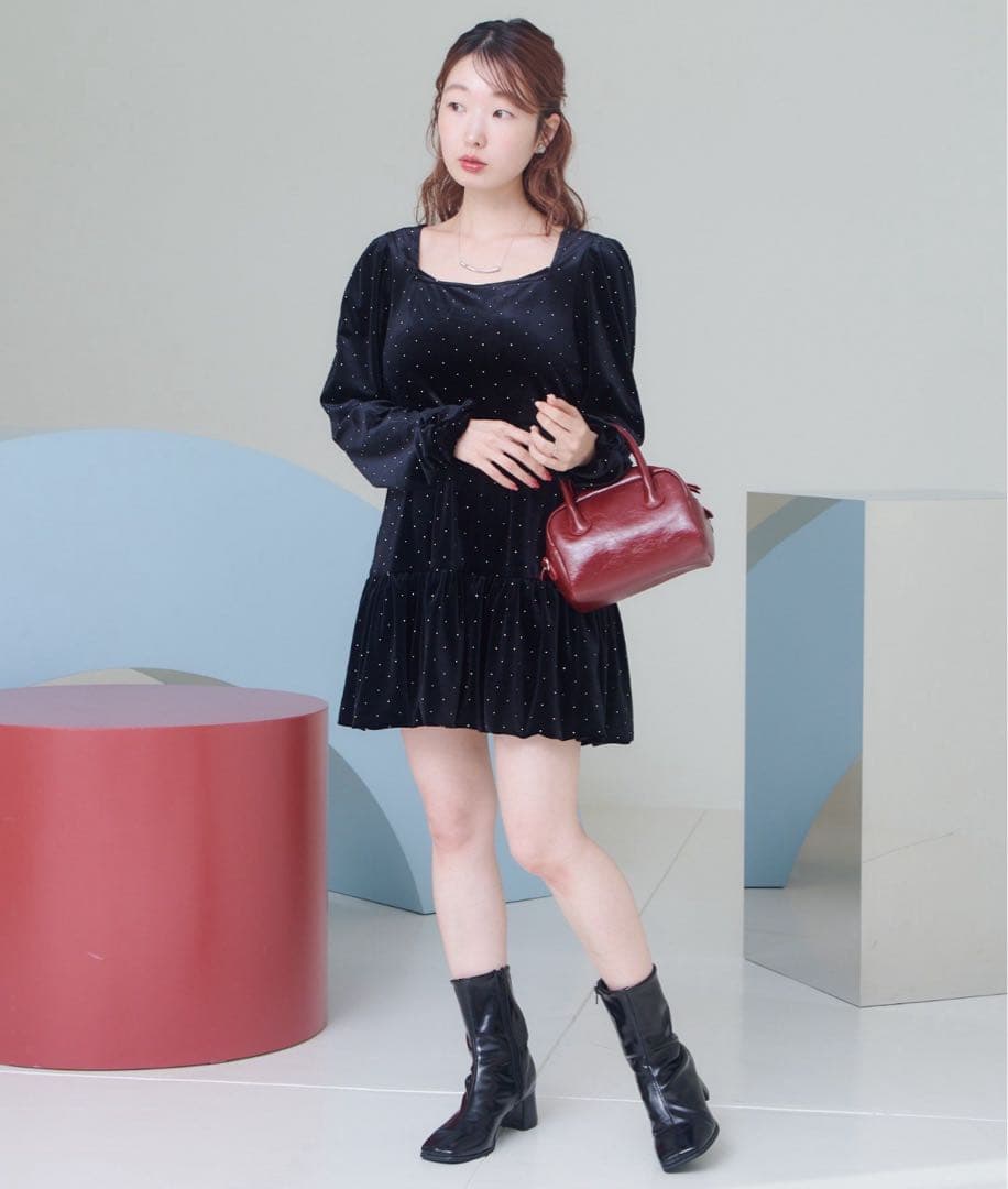 kastane ベロアスタッズミニワンピース　オケージョンドレス