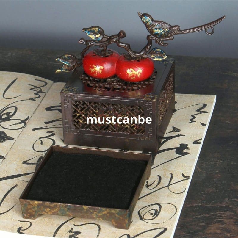 香炉 喜柿連盤香炉 室内透かし盤香盒 香道具 装飾品 工芸品