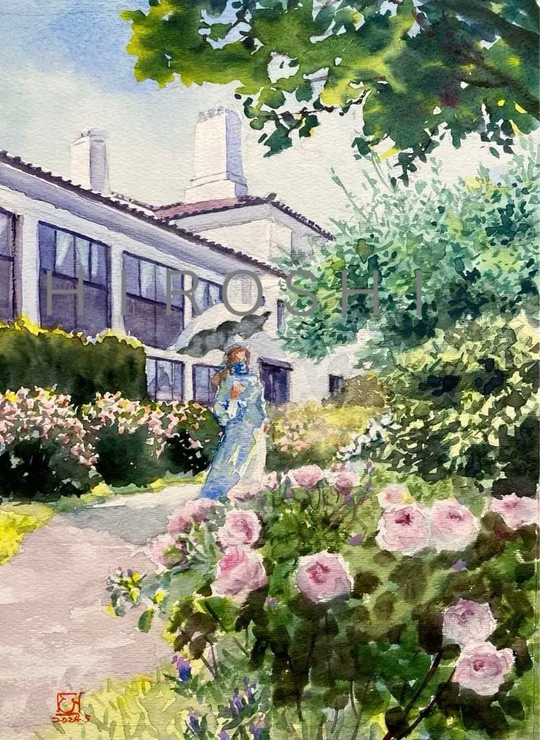 透明水彩画原画夢見るローズガーデン