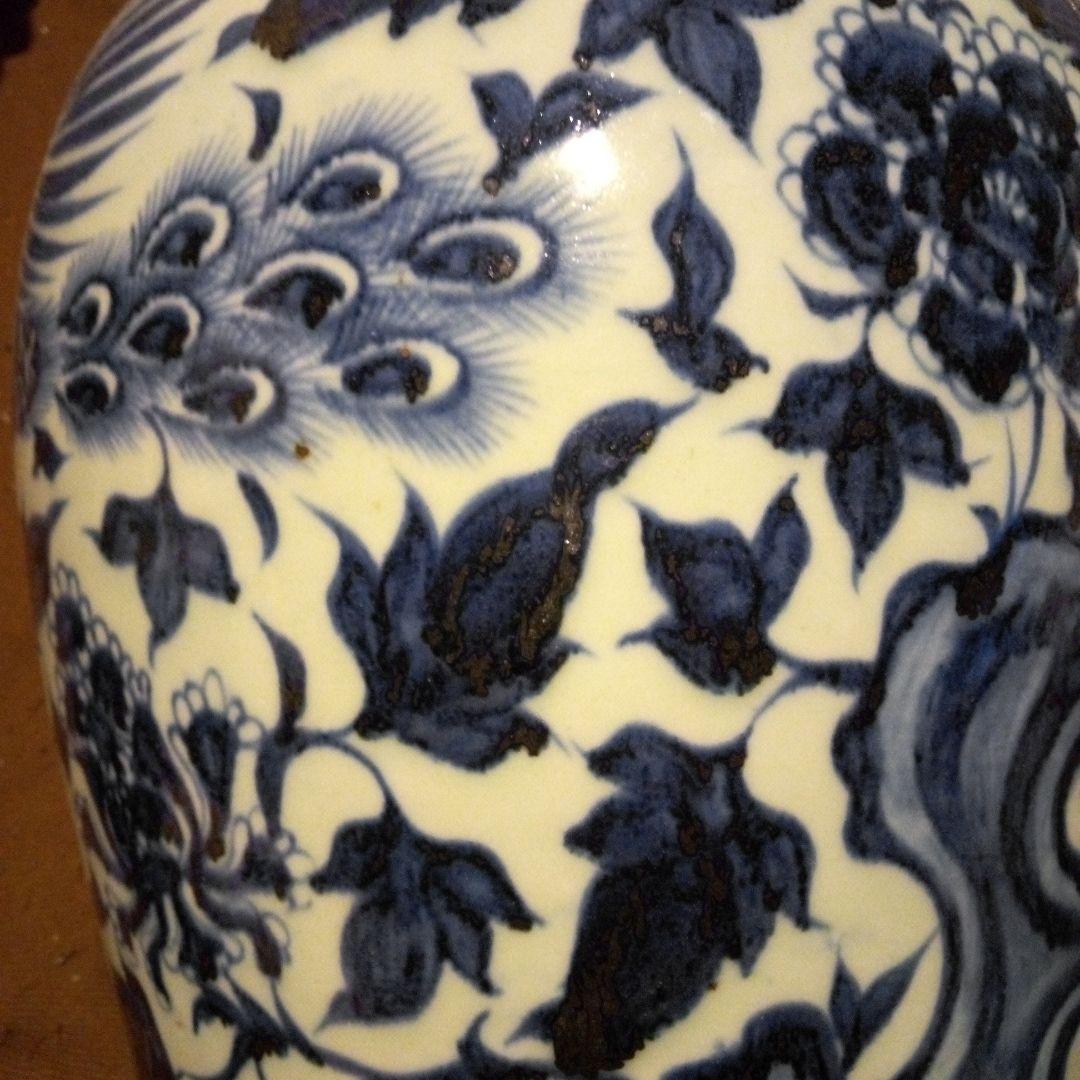 中国陶磁器 元染付大壺 鳳凰