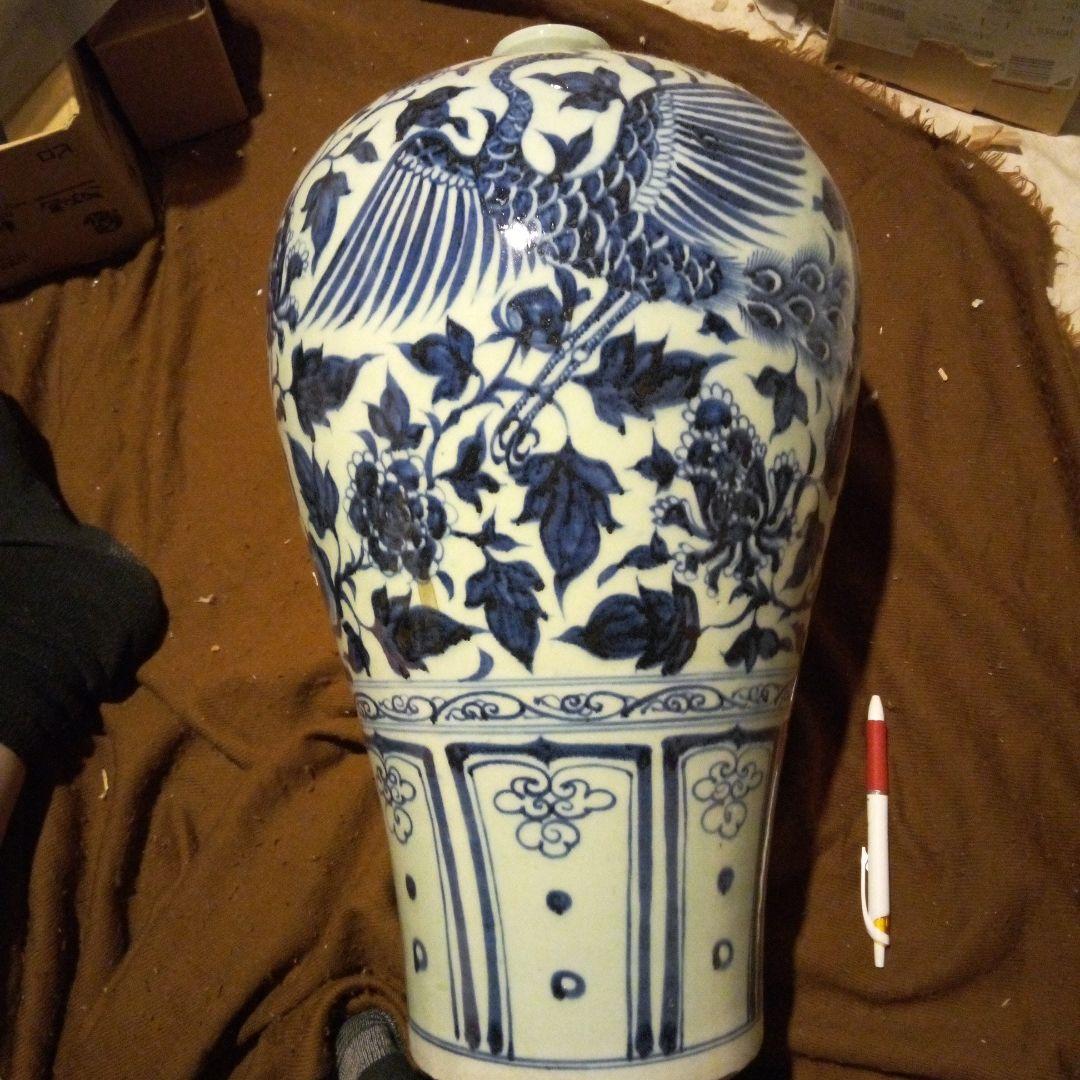 中国陶磁器 元染付大壺 鳳凰