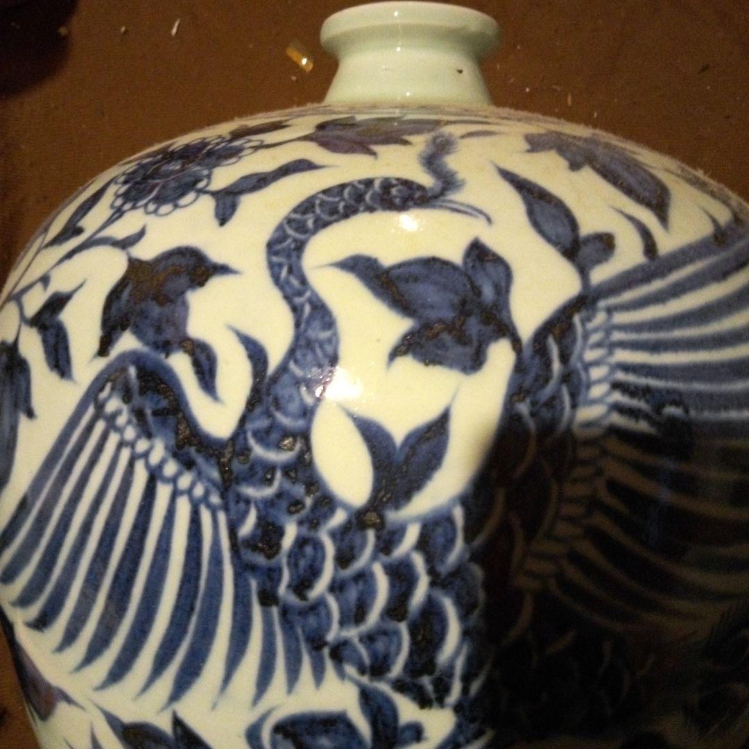 中国陶磁器 元染付大壺 鳳凰