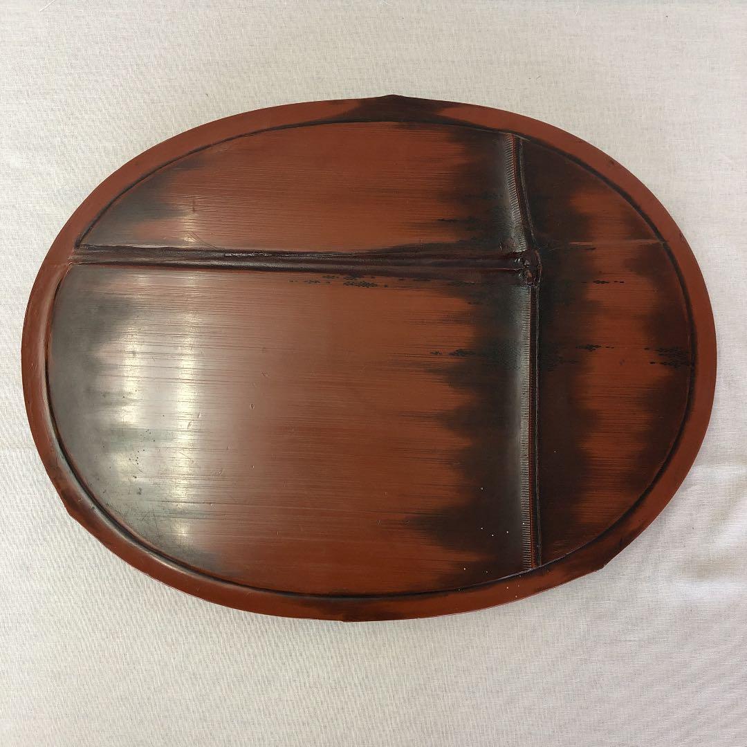 茶道具•新潟漆器 手付きの竹塗楕円型茶櫃