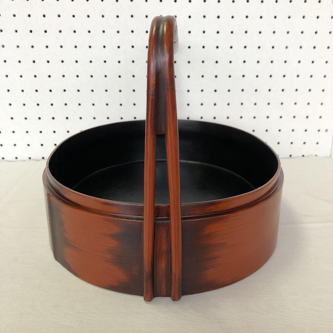 茶道具•新潟漆器 手付きの竹塗楕円型茶櫃