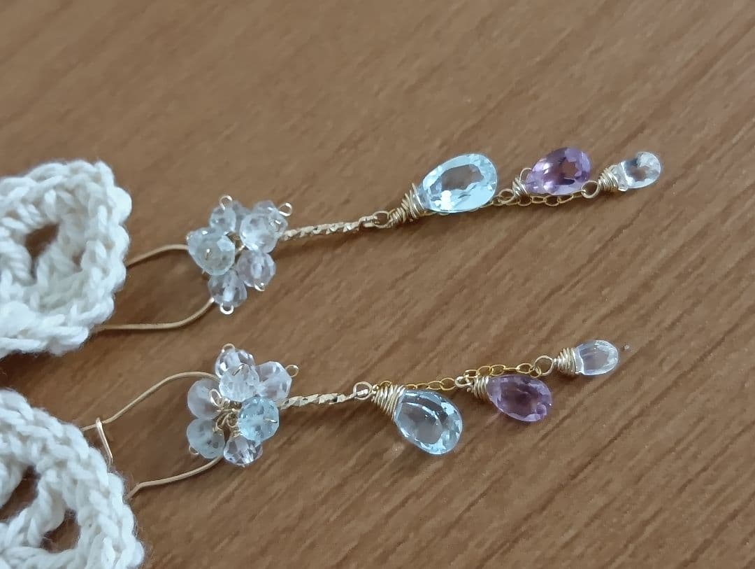 423 14kgfブルートパーズ・アメジスト・ブルームーンストーンのチャーム7点