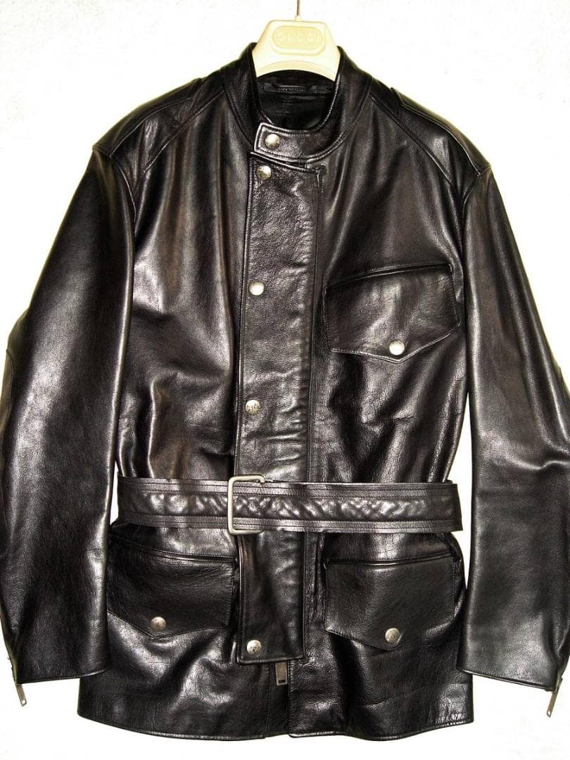 グッチ ライダース モーターサイクル レザー ジャケット 44 黒 革